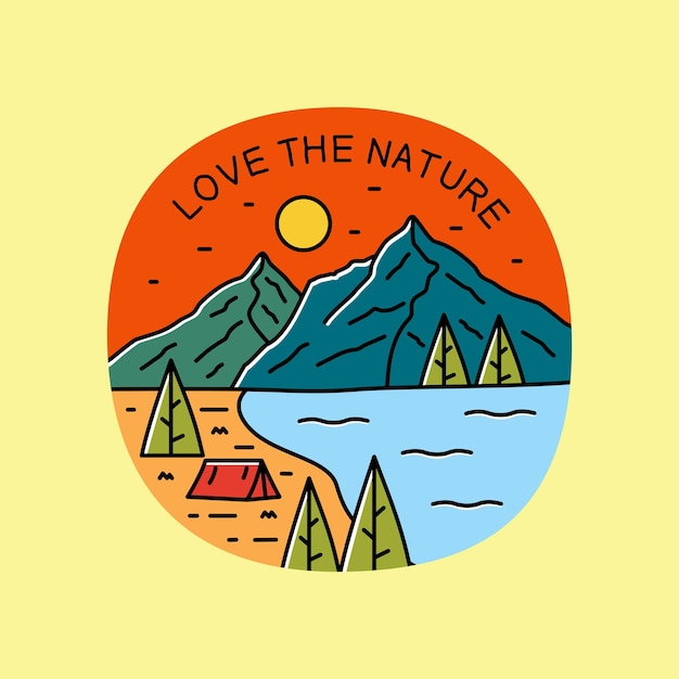 Love the nature camping in lake and mountain design for badge sticker patch t shirt design etc