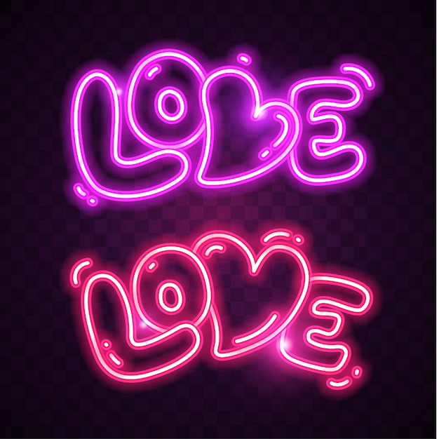 Love neon on dark background. Hand drawing neon