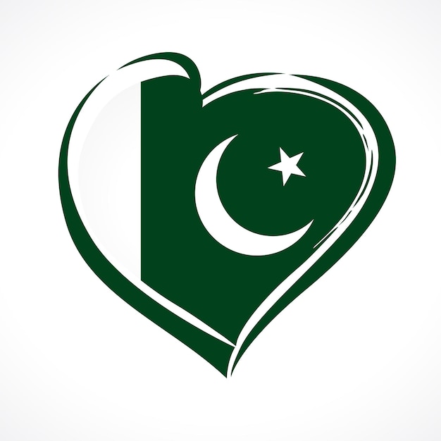 Love Pakistan emblem Concept for 23 March Pakistan Resolution Day state flag in heart logo