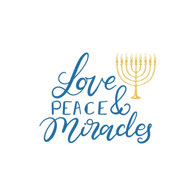 Vector love peace miracles hand lettering menorah sketch