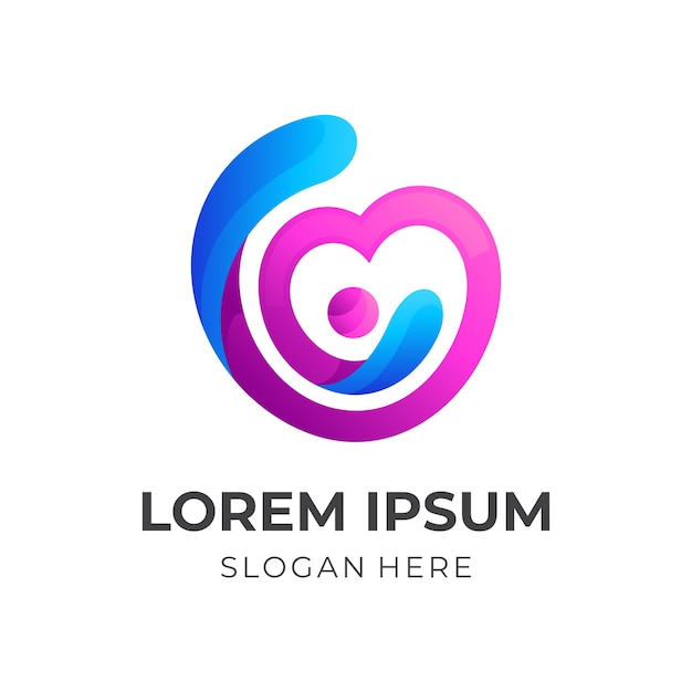 Love people logo concept love and people combination logo with 3d blue and pink color style