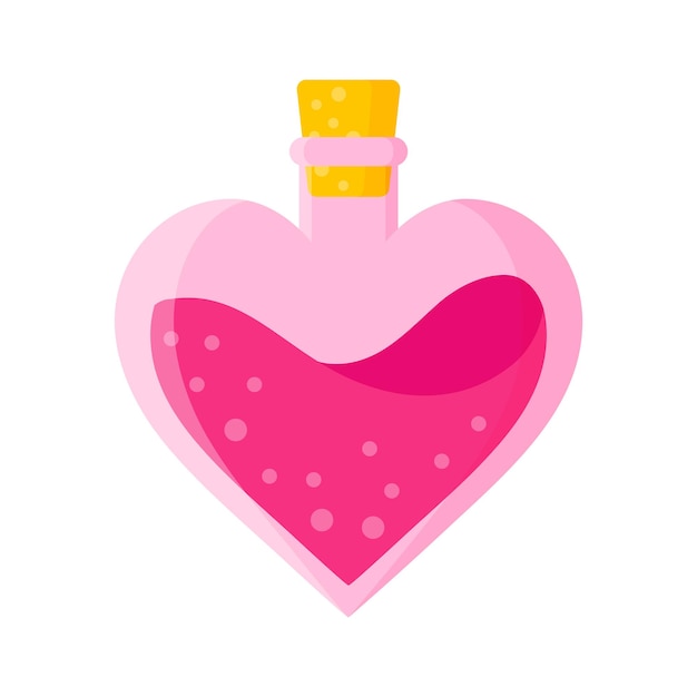 Love potion in pink heart bottle for the wedding or Valentine Day.