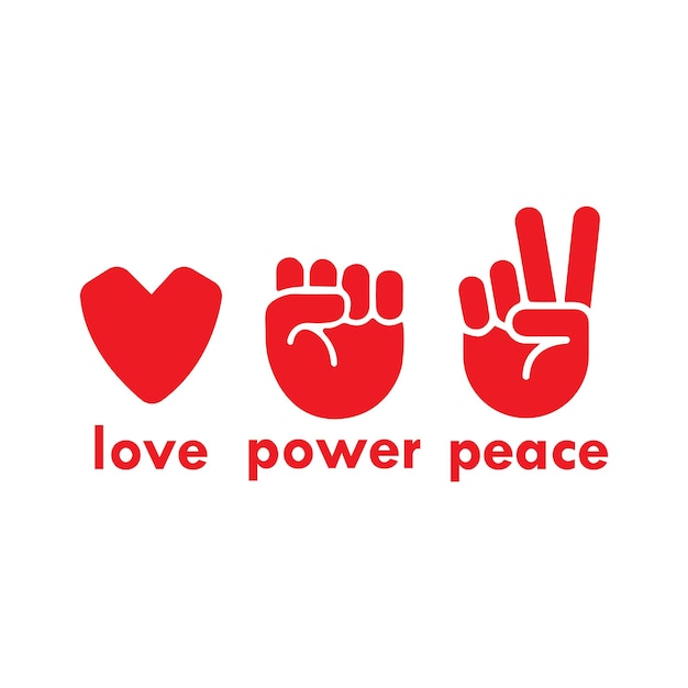 Love power peace symbols Isolated red symbols for print Vector stock illustration