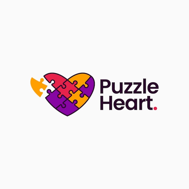 Love Puzzle Heart Match Colorful Logo Vector Icon Illustration