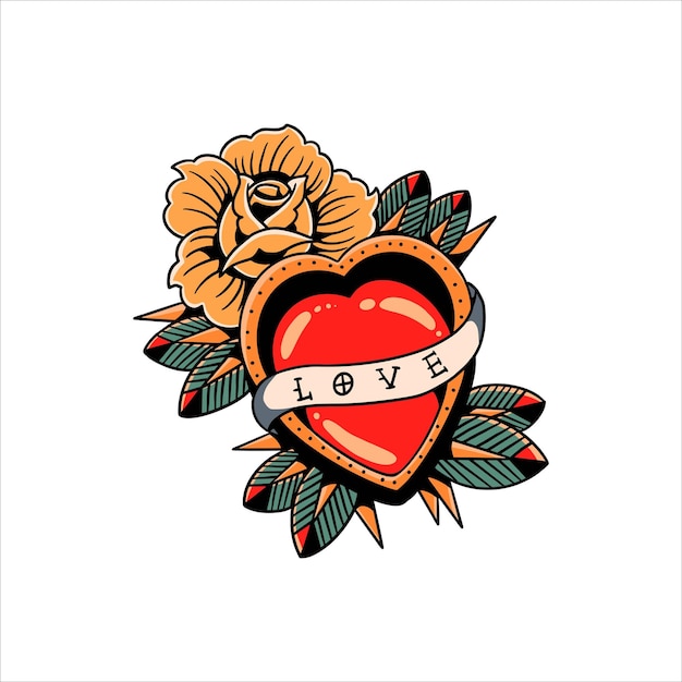 love and rose tattoo vector design