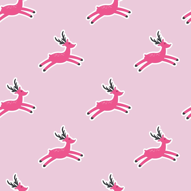 Love seamless pattern with deer and hearts on a pink background