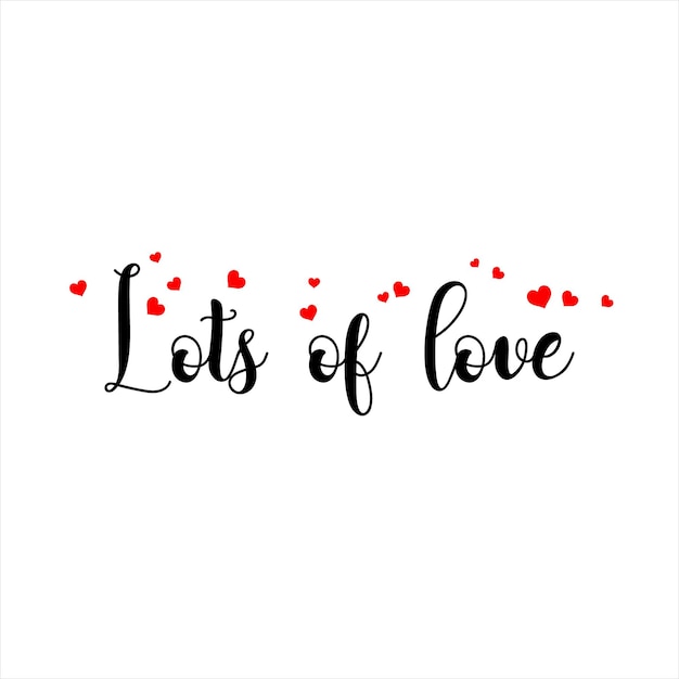 Love sign calligraphy banner with red hearts isolated on transparent background