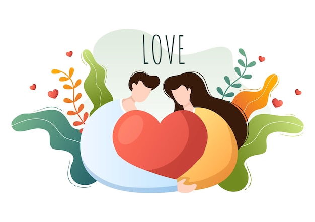 Love Sign Illustration to Self Care Valentines or Yourself Icon in Different Actions of Happiness