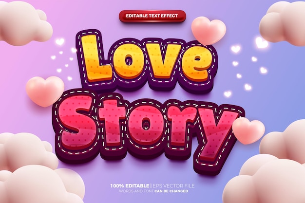 Love story cartoon comic 3D logo mock up template Editable text Effect Style