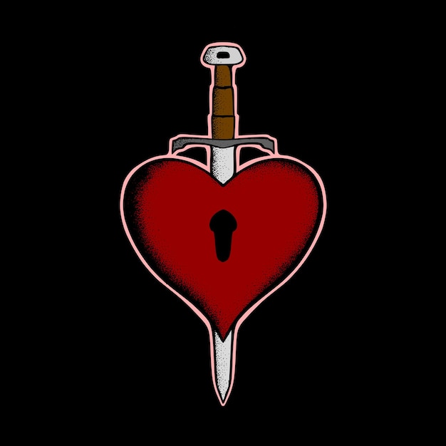 Love sword art Illustration hand drawn style premium vector for tattoo, sticker, logo etc