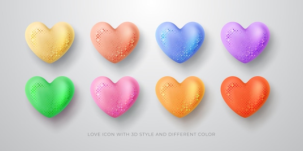 Love symbol with different color and 3D style Elegant love heart vector design