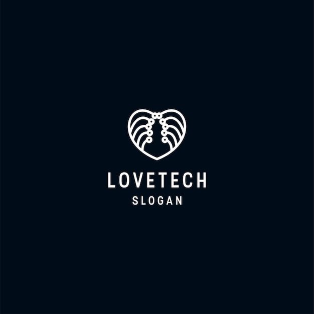 Love tech logo line art icon vector template