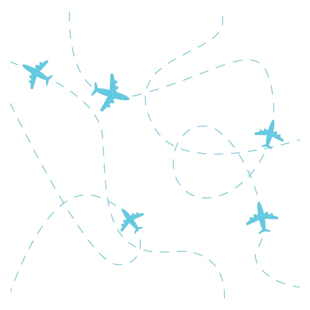 Love travel concept illustration in vector Airplane flying and leave a blue dashed trace line