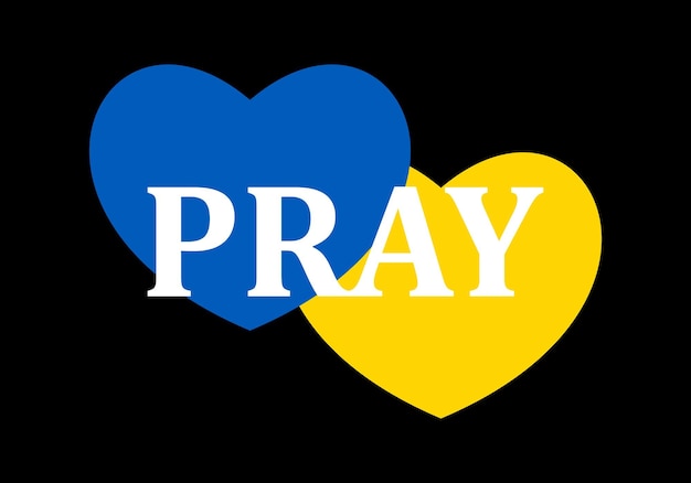 Love to Ukraine heart emblem in national flag colored Flag of Ukraine in the form of two hearts shape and a text about pray  vector illustration The whole world praying for Ukraine Stop war