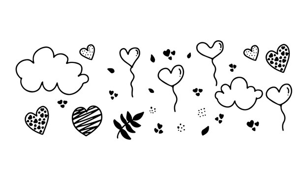 Love valentine doodles asset outline line art