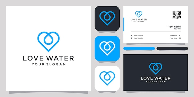 Love water drop logo icon symbol template logo and business card