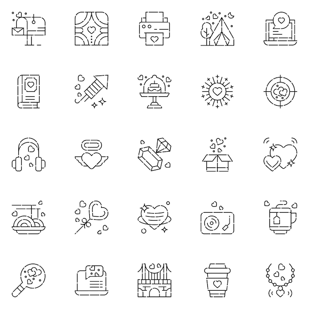 Love And Wedding icon set Romantic design elements