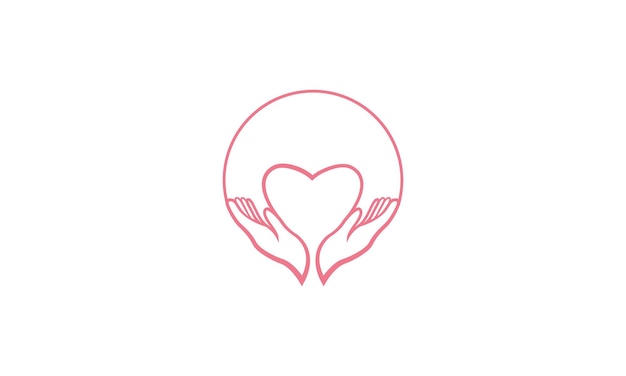 Love with hand and circle for care community or group logo design line