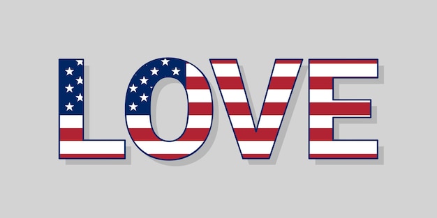 LOVE word in american flag colors 4th of july vector design element