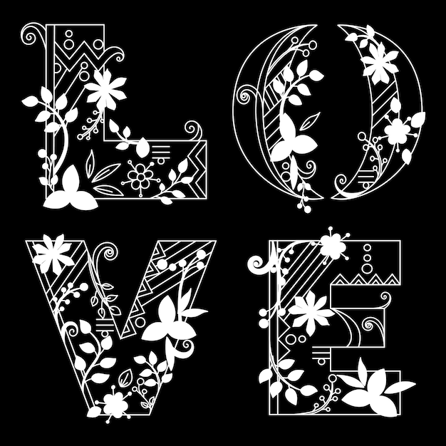 Love Word of flowers lettering stylish text