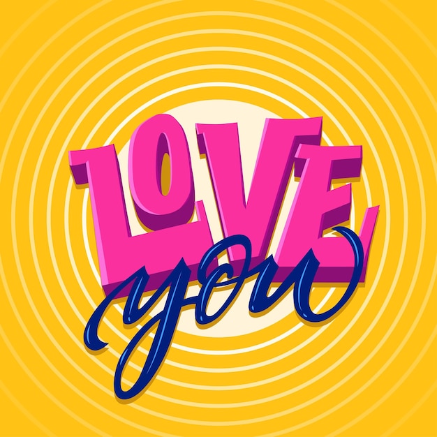 Love you Hand drawn lettering Bright colored cartoon phrase Colourful fancy text for postcard banner prints Handwritten greeting card Valentine's Day Love letter message Love confession