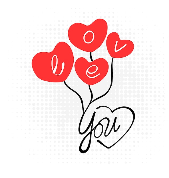 Love You Hand Drawn Lettering with Cute Heart for Romantic Love and Valentines day Concepts