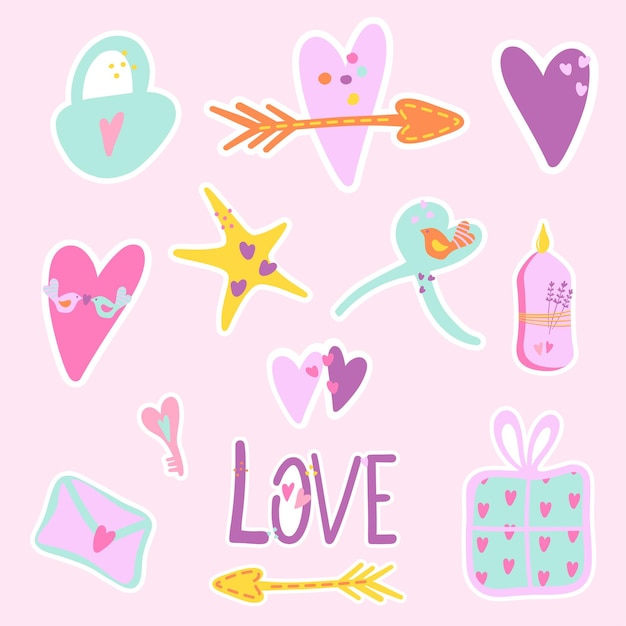 Love you handdrawn sticker pack Valentine's day sticker set Romantic love set