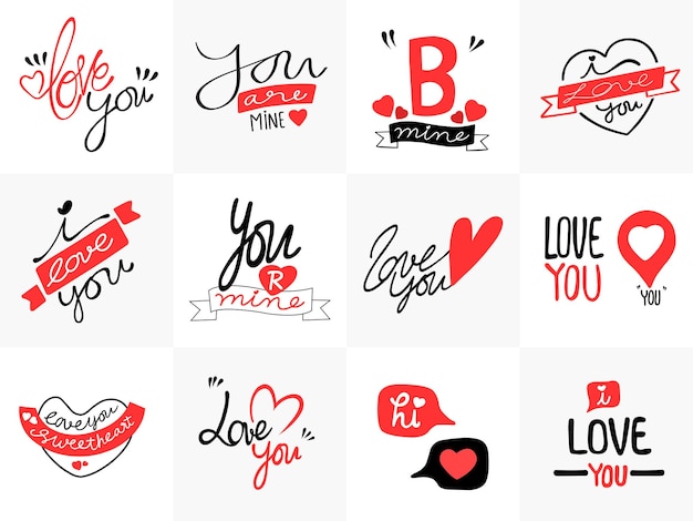 Love you postcard Phrase for Valentines day illustration Modern hand drawn brush calligraphy