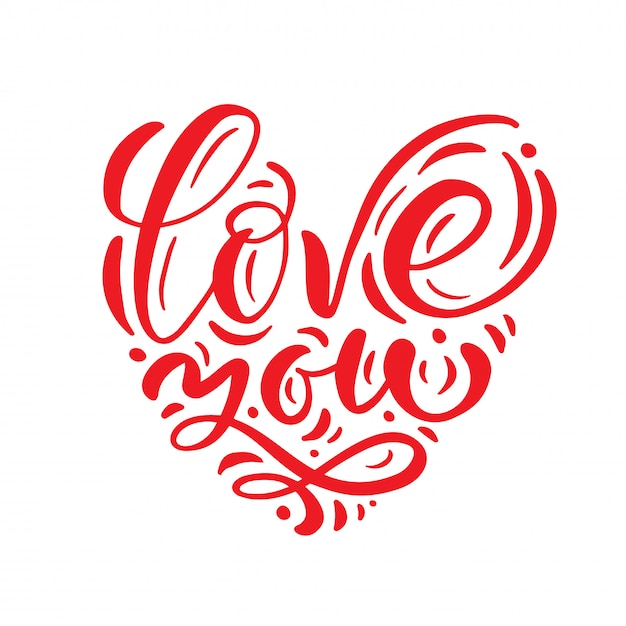 Love you Red calligraphic heart