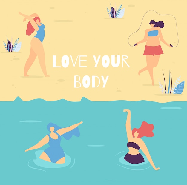 Love Your Body Motivational Lettering Woman Banner