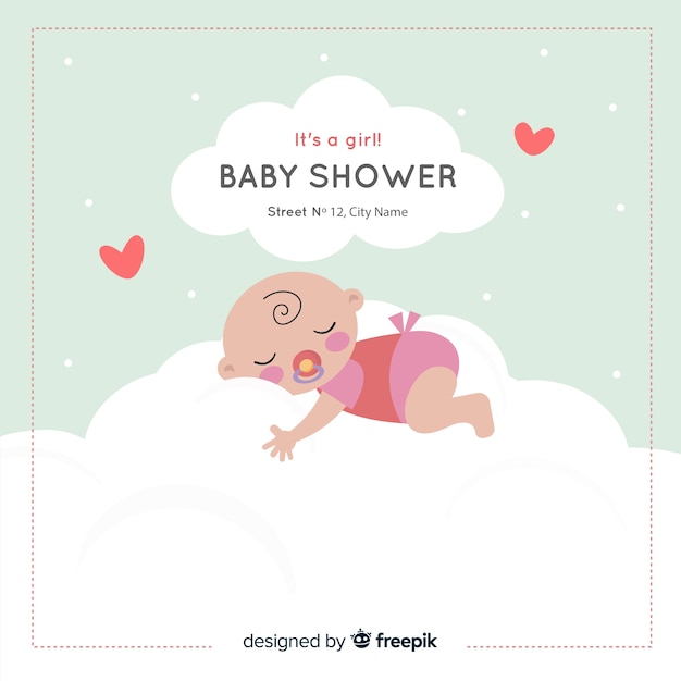 Lovely baby shower composition with flat design