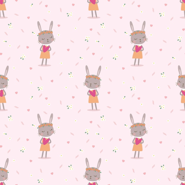 Lovely bunny hold little heart seamless pattern