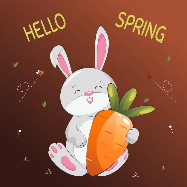 Lovely bunny with carrot, cute rabbit cartoon vector illustration