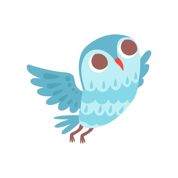 Lovely cartoon light blue owlet bird character flying vector Illustration isolated on a white background