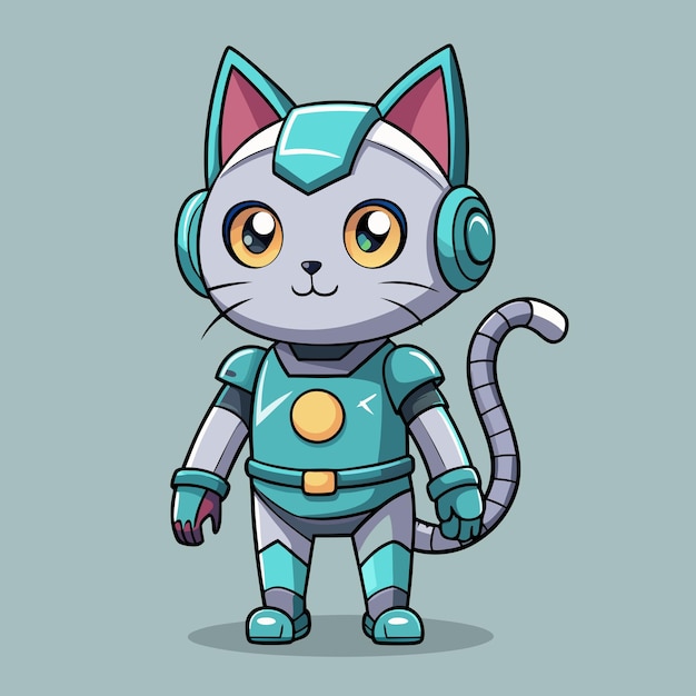 Lovely Cat Robot in a Standing Position Cartoon Vector Illustration