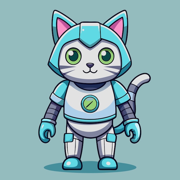 Vector lovely cat robot in a standing position cartoon vector illustration