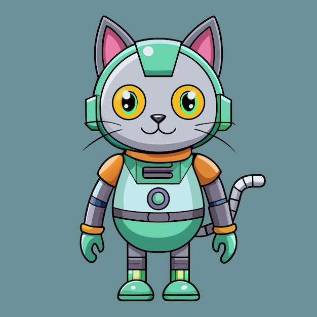 Lovely Cat Robot Standing with Anticipation Cartoon Vector Illustration