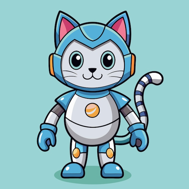 Vector lovely cat robot standing with a cheerful attitude cartoon vector illustration