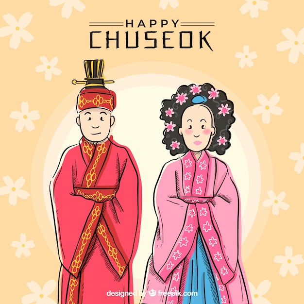 Vector lovely chuseok composition with hand drawn style