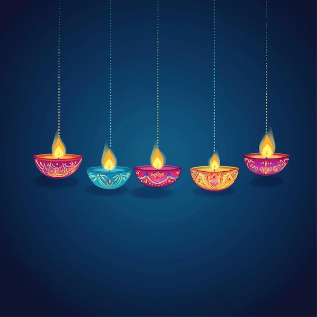 Vector lovely and colorful illustration of happy diwali candles hanging