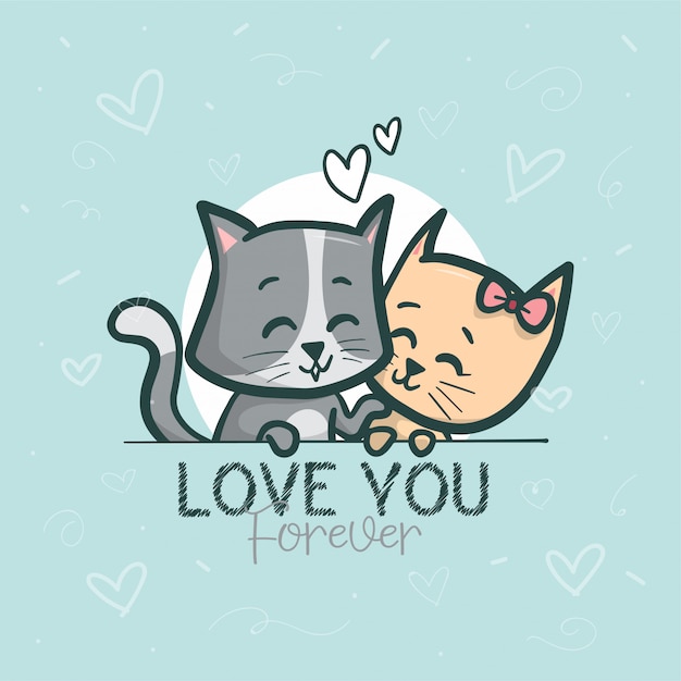 Lovely couple cats background illustration