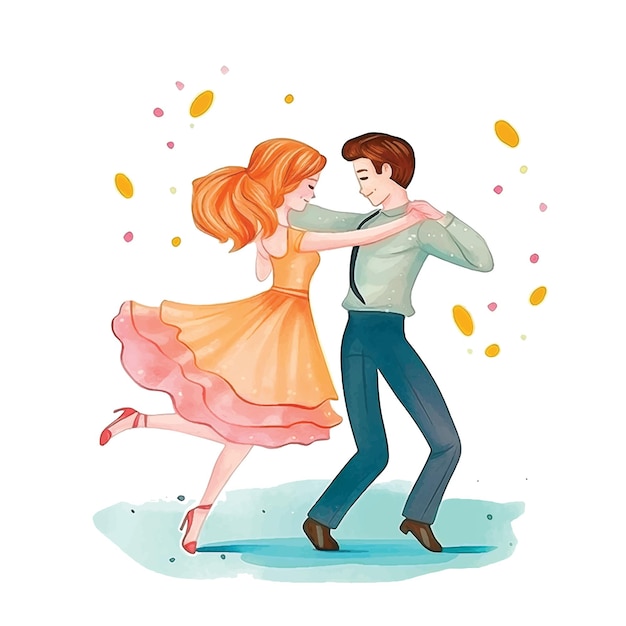 Lovely couple dancing watercolor paint