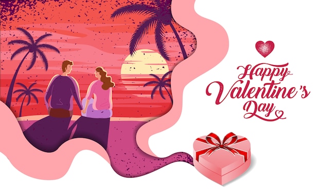 Vector lovely couple ,valentine's day ,festival, landscape background, banner design layout