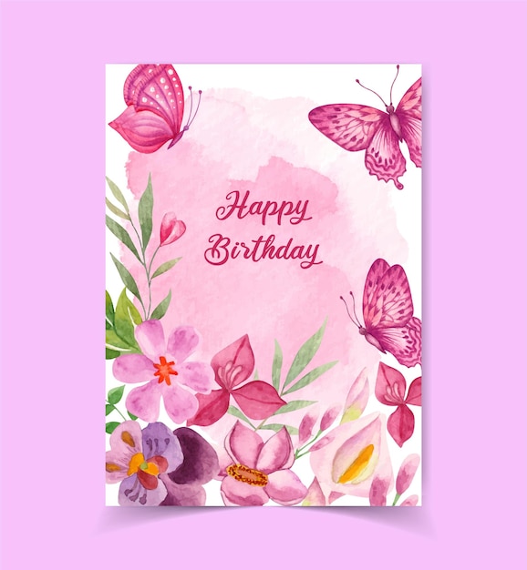 Lovely cute happy birthday card with floral decoration