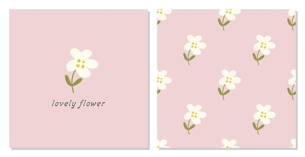 Lovely flower in cartoon style print and seamless floral pattern in pastel colors