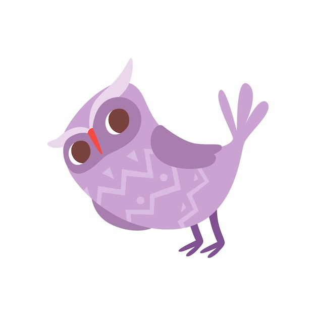 Lovely funny cartoon purple owlet bird character vector Illustration isolated on a white background