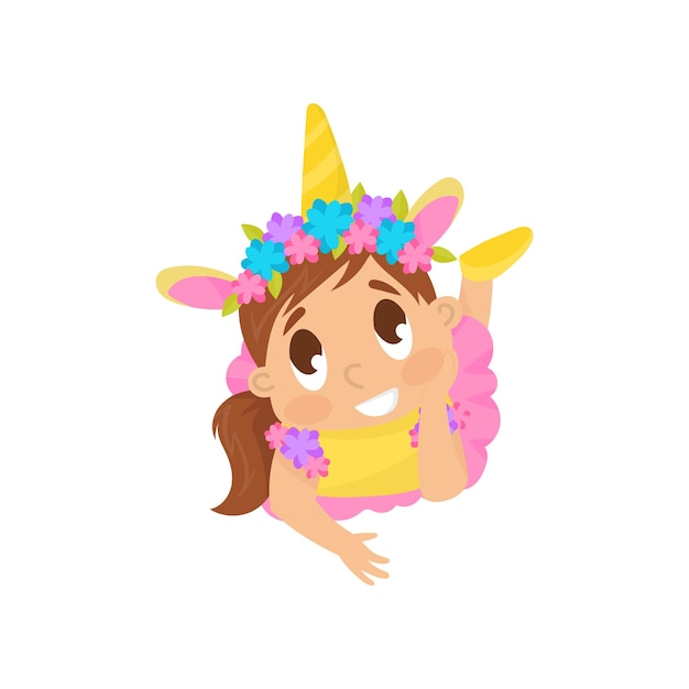 Lovely girl in unicorn costume vector Illustration on a white background