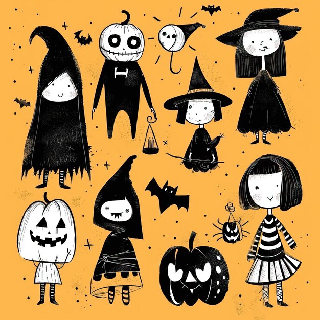 Vector lovely hand drawn halloween character collection halloween elements happy halloween