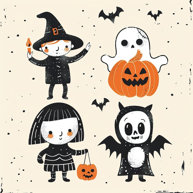 Vector lovely hand drawn halloween character collection halloween elements happy halloween