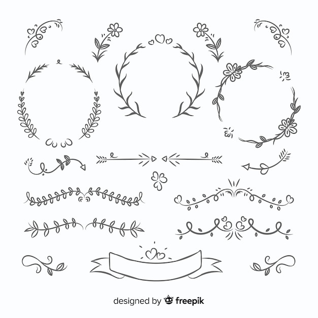 Lovely hand drawn wedding ornament collection